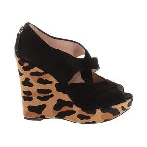 Prada Anabela Platform Animal Print Suede Sandal